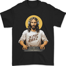 Jesus Raves Funny DJ Music Decks Christian Mens T-Shirt 100% Cotton Black