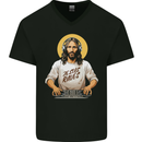 Jesus Raves Funny DJ Music Decks Christian Mens V-Neck Cotton T-Shirt Black
