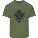 Jesus Saves Cross Christian Christianity Mens Cotton T-Shirt Tee Top Military Green