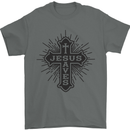 Jesus Saves Cross Christian Christianity Mens T-Shirt 100% Cotton Charcoal
