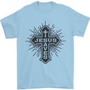 Jesus Saves Cross Christian Christianity Mens T-Shirt 100% Cotton Light Blue