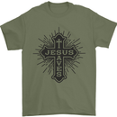 Jesus Saves Cross Christian Christianity Mens T-Shirt 100% Cotton Military Green