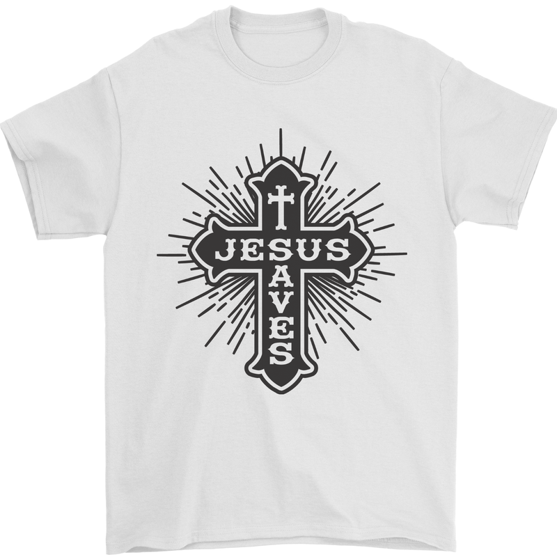 Jesus Saves Cross Christian Christianity Mens T-Shirt 100% Cotton White