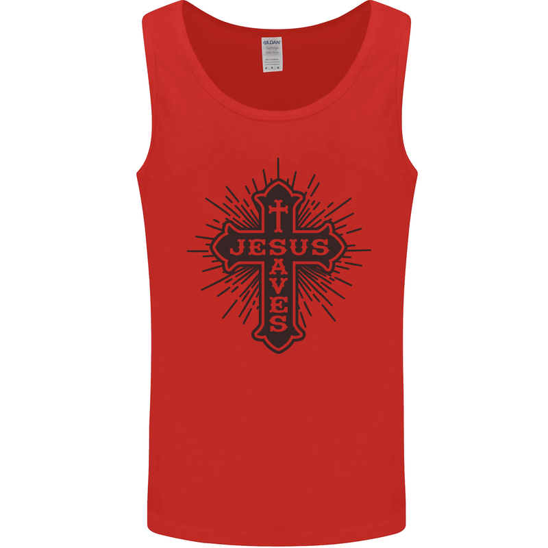 Jesus Saves Cross Christian Christianity Mens Vest Tank Top Red