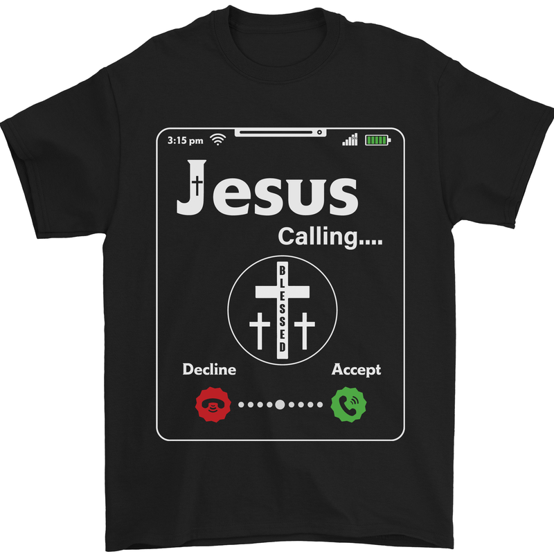 a black t - shirt with the words jesus calling on it