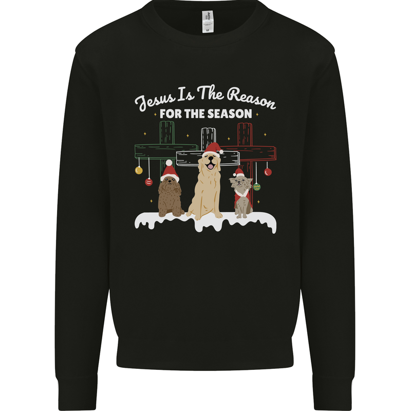 Jesus is the Reason Christmas Dogs Xmas Christian Kids Sweatshirt Jumper Black