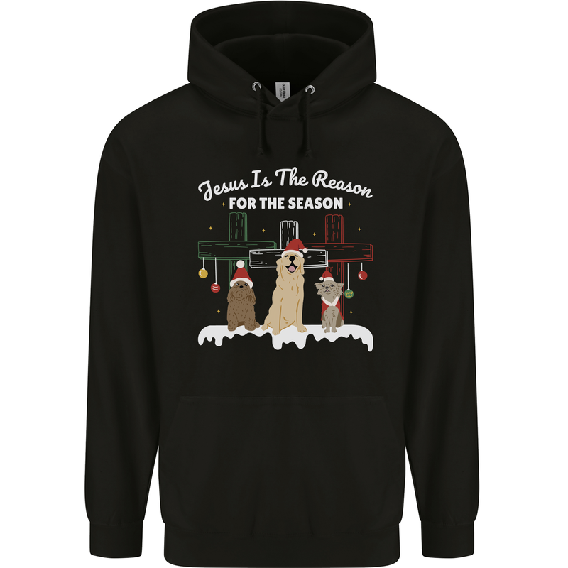 Jesus is the Reason Christmas Dogs Xmas Christian Mens 80% Cotton Hoodie Black