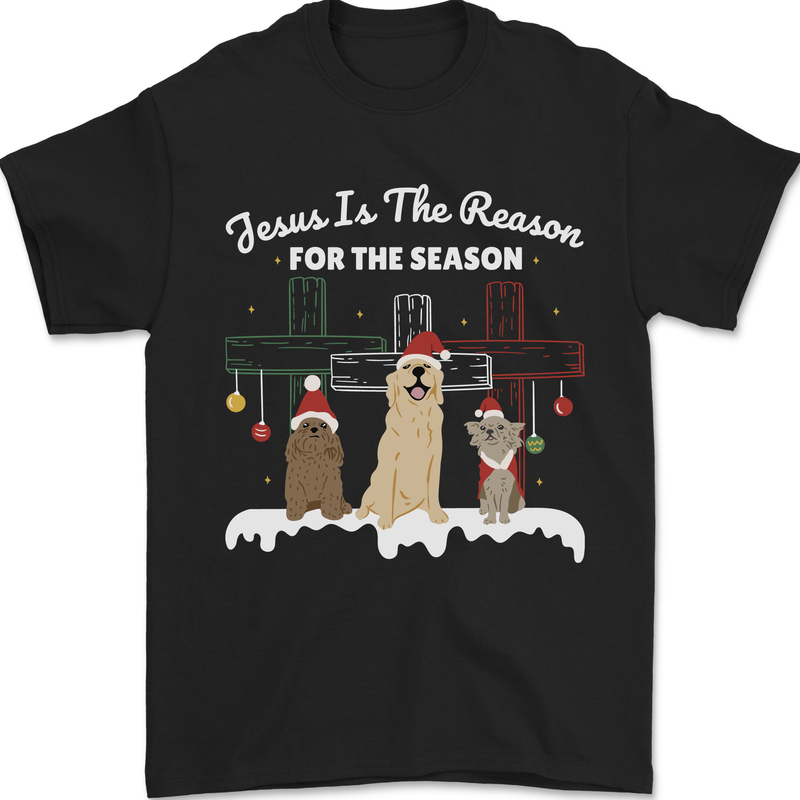 Jesus is the Reason Christmas Dogs Xmas Christian Mens T-Shirt 100% Cotton Black