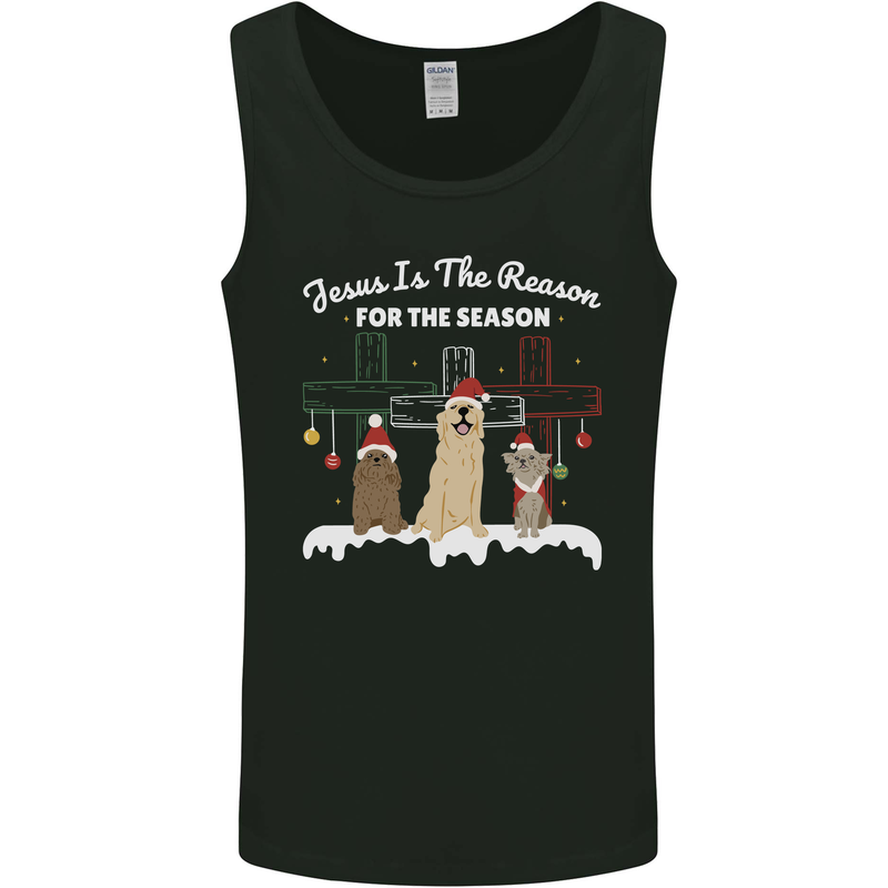 Jesus is the Reason Christmas Dogs Xmas Christian Mens Vest Tank Top Black