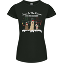 Jesus is the Reason Christmas Dogs Xmas Christian Womens Petite Cut T-Shirt Black