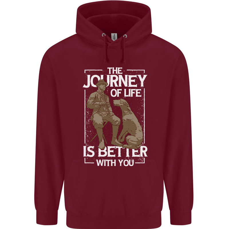 Journey of Life Old Man and Dog Mens 80% Cotton Hoodie Maroon