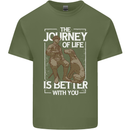 Journey of Life Old Man and Dog Mens Cotton T-Shirt Tee Top Military Green