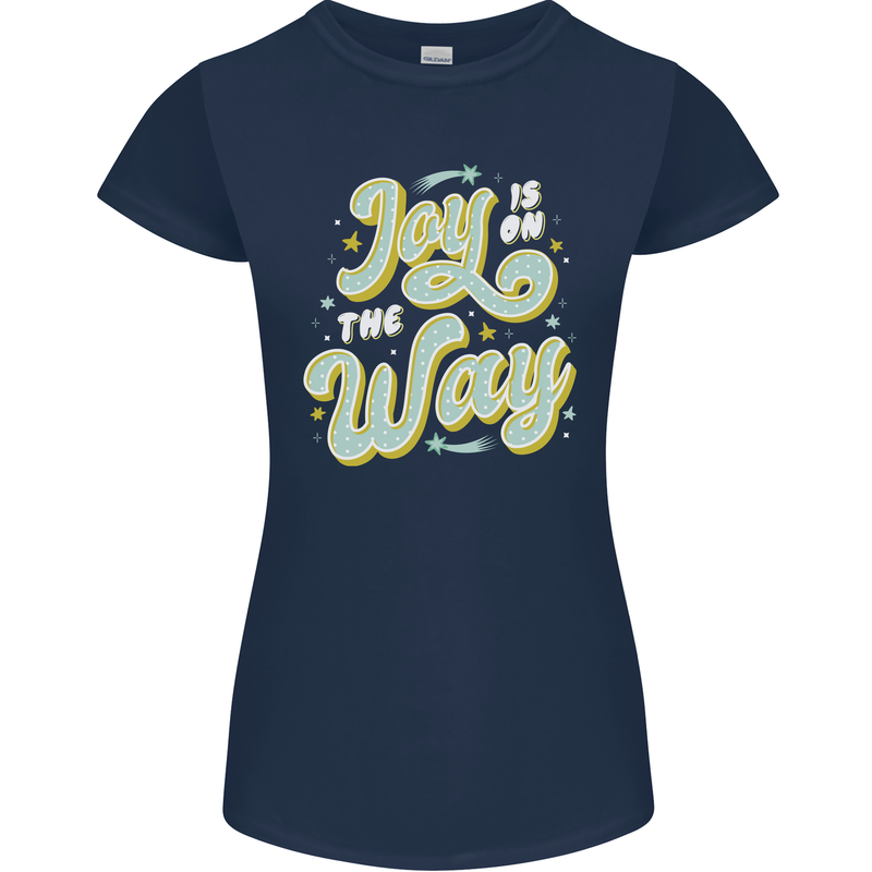 Joy On the Way New Baby Pregnancy Pregnant Womens Petite Cut T-Shirt Navy Blue
