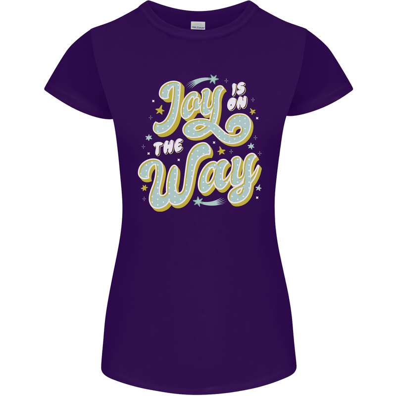 Joy On the Way New Baby Pregnancy Pregnant Womens Petite Cut T-Shirt Purple