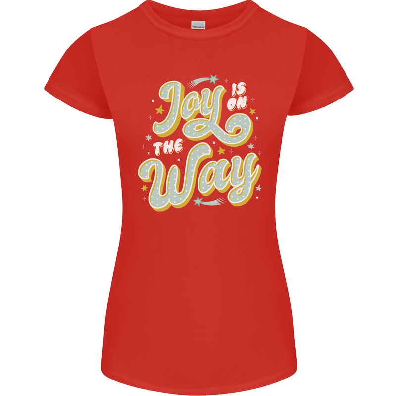 Joy On the Way New Baby Pregnancy Pregnant Womens Petite Cut T-Shirt Red