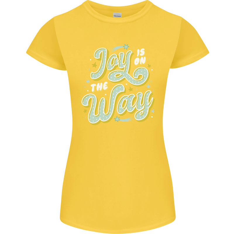 Joy On the Way New Baby Pregnancy Pregnant Womens Petite Cut T-Shirt Yellow