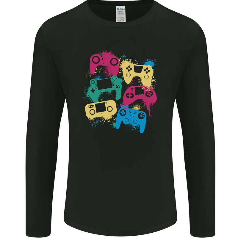 Joystick Art Gaming Gamer Controller Video Game Mens Long Sleeve T-Shirt Black