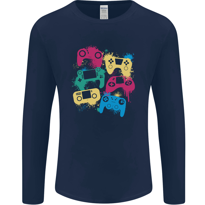 Joystick Art Gaming Gamer Controller Video Game Mens Long Sleeve T-Shirt Navy Blue