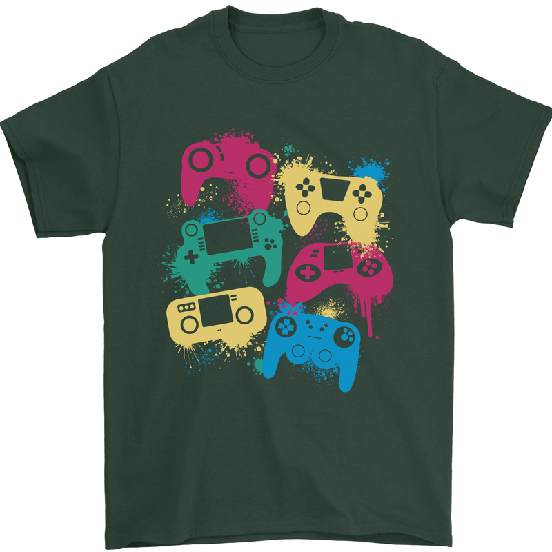 Joystick Art Gaming Gamer Controller Video Game Mens T-Shirt 100% Cotton Forest Green