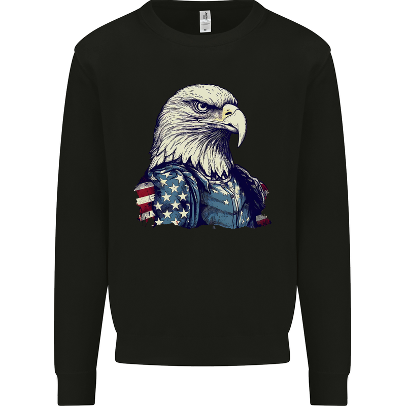 July 4th American Eagle With USA Flag Kids Sweatshirt Jumper Black