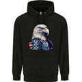 July 4th American Eagle With USA Flag Mens 80% Cotton Hoodie Black