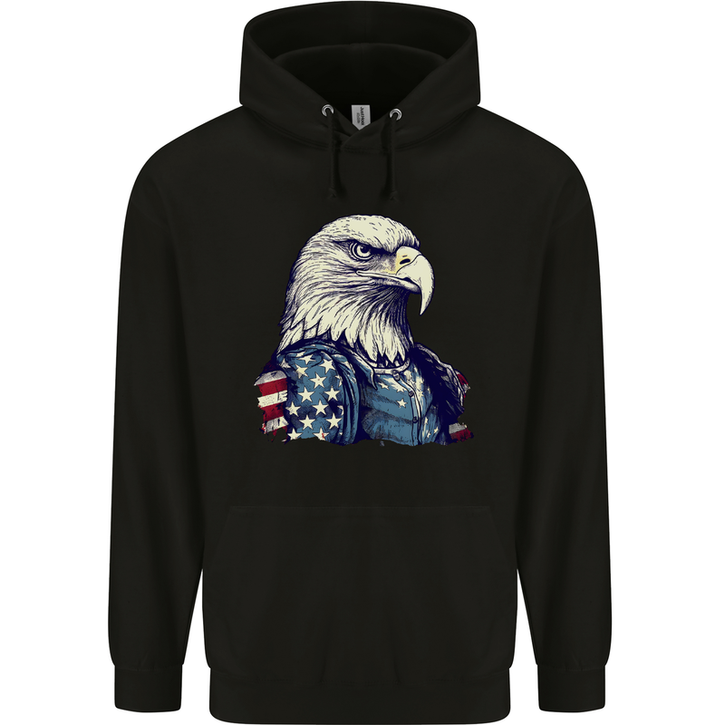 July 4th American Eagle With USA Flag Mens 80% Cotton Hoodie Black
