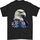 July 4th American Eagle With USA Flag Mens T-Shirt 100% Cotton Black