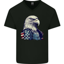 July 4th American Eagle With USA Flag Mens V-Neck Cotton T-Shirt Black