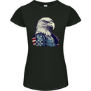July 4th American Eagle With USA Flag Womens Petite Cut T-Shirt Black