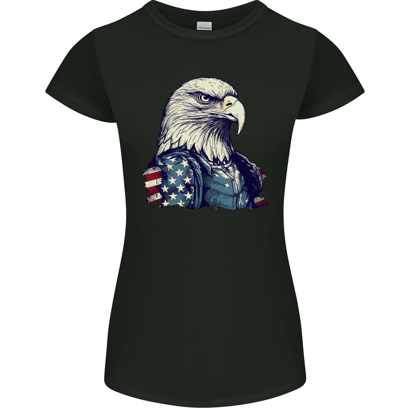 July 4th American Eagle With USA Flag Womens Petite Cut T-Shirt Black
