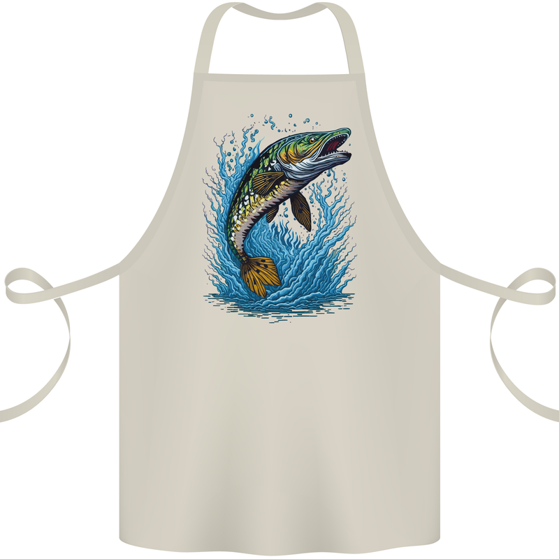Jumping Pike Fish Fishing Fisherman Cotton Apron 100% Organic Natural