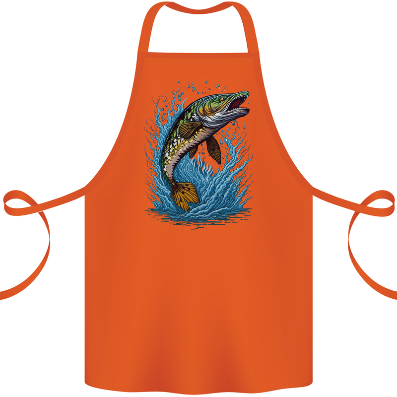 Jumping Pike Fish Fishing Fisherman Cotton Apron 100% Organic Orange