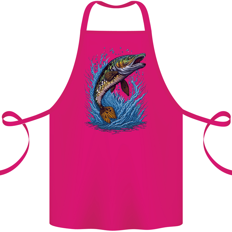 Jumping Pike Fish Fishing Fisherman Cotton Apron 100% Organic Pink