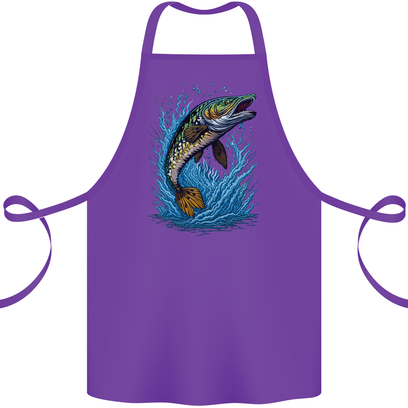 Jumping Pike Fish Fishing Fisherman Cotton Apron 100% Organic Purple