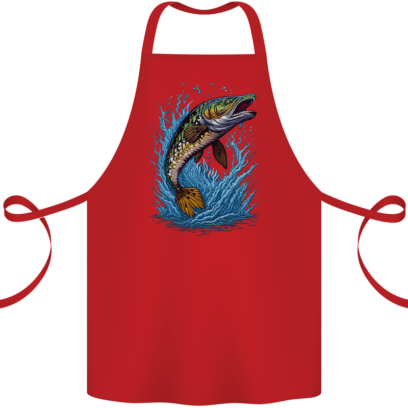Jumping Pike Fish Fishing Fisherman Cotton Apron 100% Organic Red