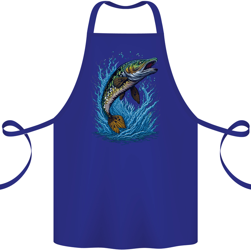 Jumping Pike Fish Fishing Fisherman Cotton Apron 100% Organic Royal Blue