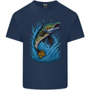 Jumping Pike Fish Fishing Fisherman Kids T-Shirt Childrens Navy Blue