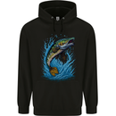 Jumping Pike Fish Fishing Fisherman Mens 80% Cotton Hoodie Black