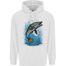 Jumping Pike Fish Fishing Fisherman Mens 80% Cotton Hoodie White