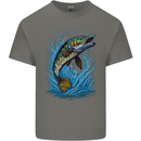Jumping Pike Fish Fishing Fisherman Mens Cotton T-Shirt Tee Top Charcoal