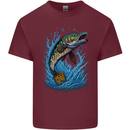Jumping Pike Fish Fishing Fisherman Mens Cotton T-Shirt Tee Top Maroon