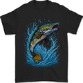 Jumping Pike Fish Fishing Fisherman Mens T-Shirt 100% Cotton Black