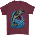 Jumping Pike Fish Fishing Fisherman Mens T-Shirt 100% Cotton Maroon