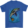 Jumping Pike Fish Fishing Fisherman Mens T-Shirt 100% Cotton Royal Blue