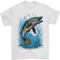 Jumping Pike Fish Fishing Fisherman Mens T-Shirt 100% Cotton White