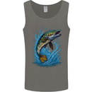 Jumping Pike Fish Fishing Fisherman Mens Vest Tank Top Charcoal
