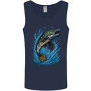 Jumping Pike Fish Fishing Fisherman Mens Vest Tank Top Navy Blue