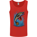 Jumping Pike Fish Fishing Fisherman Mens Vest Tank Top Red