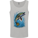 Jumping Pike Fish Fishing Fisherman Mens Vest Tank Top Sports Grey