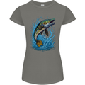 Jumping Pike Fish Fishing Fisherman Womens Petite Cut T-Shirt Charcoal